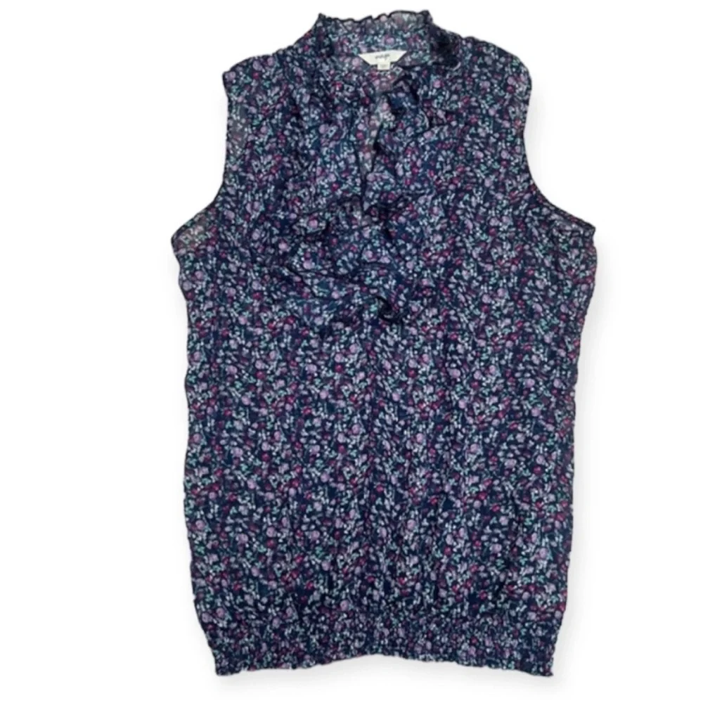 Energie Retro Button Down Ruffle Floral Blouse